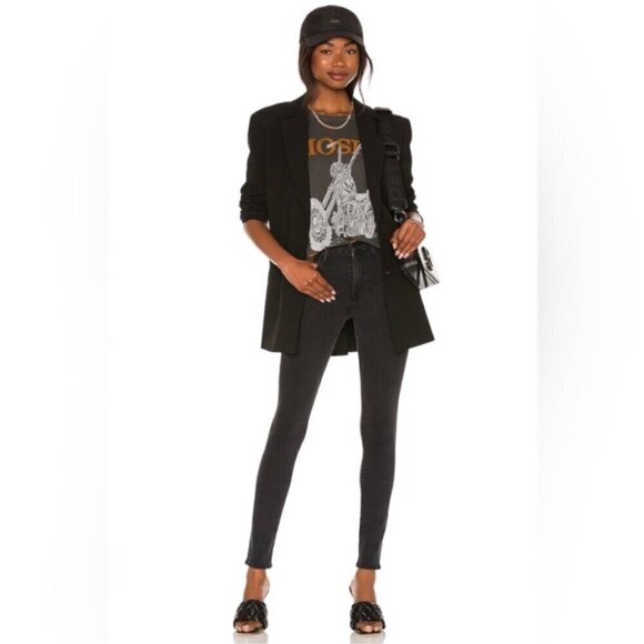 Mother Denim The Looker Ankle Fray Skinny Leg Jeans Blackbird Washed Black 25 - Picture 1 of 12